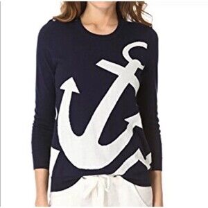 Joie Sweater Womens M Blue Nautical Anchor Buttons Lightweight Preppy Casual